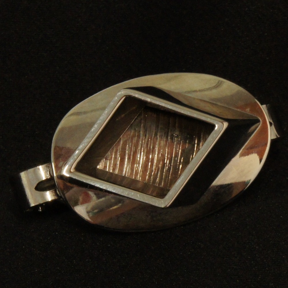 Mid Century Modern Tie Clip Silver Tone Geometric Oval Textured Vintage